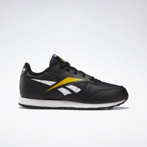 Reebok Classic Leather Turnschuhe Kinder - Schwarz/Weiß/HellGrün Gelb - DE 736-GYA